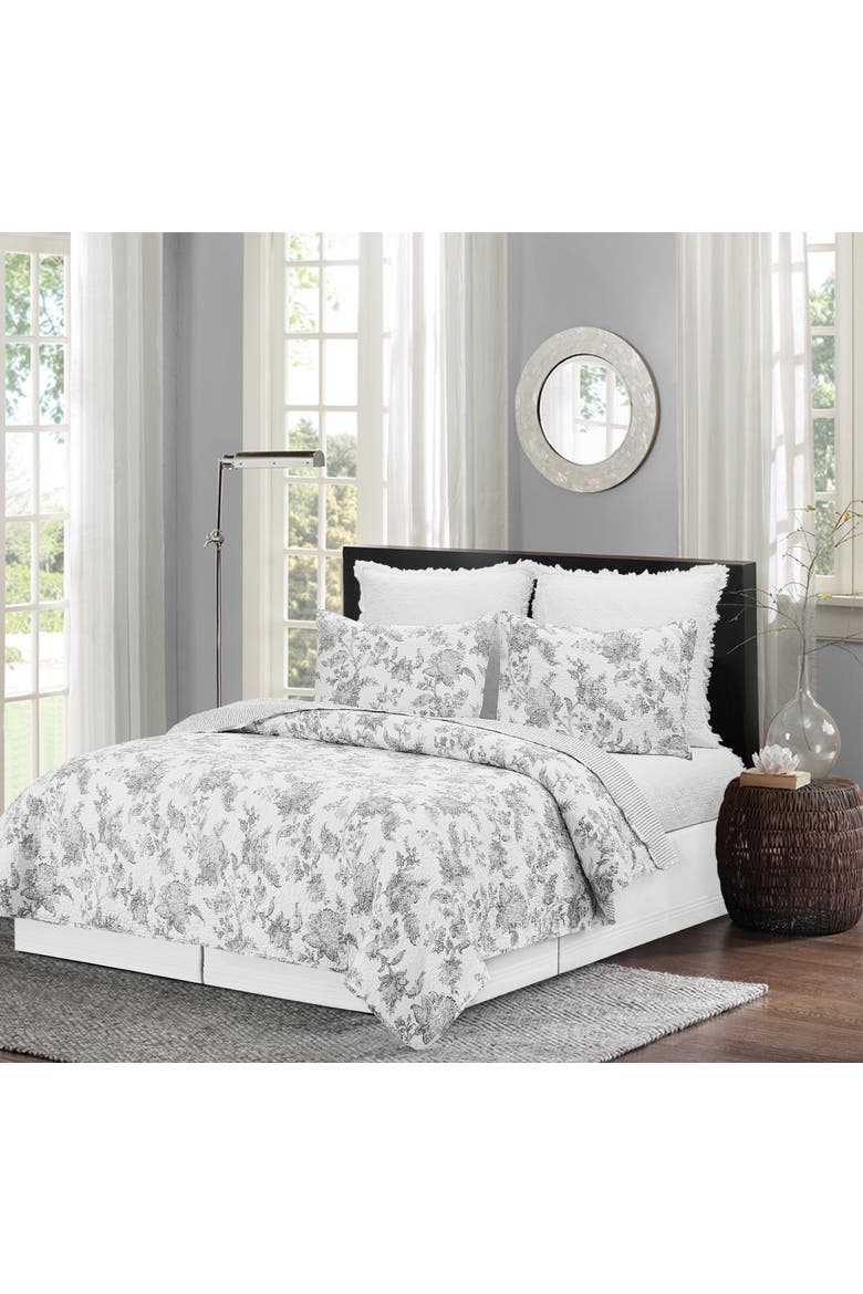 Miriam Floral Cotton Quilt Set  - Reversible and Machine Washable, Alternate, color, Gray