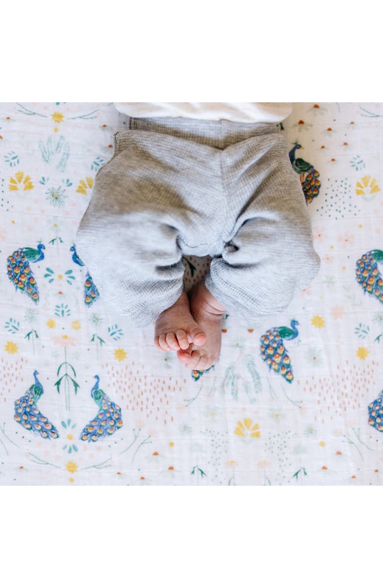 little unicorn Cotton Muslin Crib Sheet, Alternate, color, Peacock