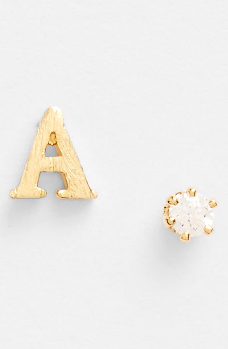 Tai Initial & Cubic Zirconia Stud Earrings, Main, color,