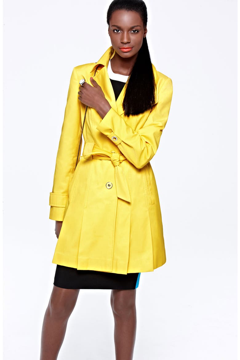 Pleated Trench Coat, Alternate, color, BLACK