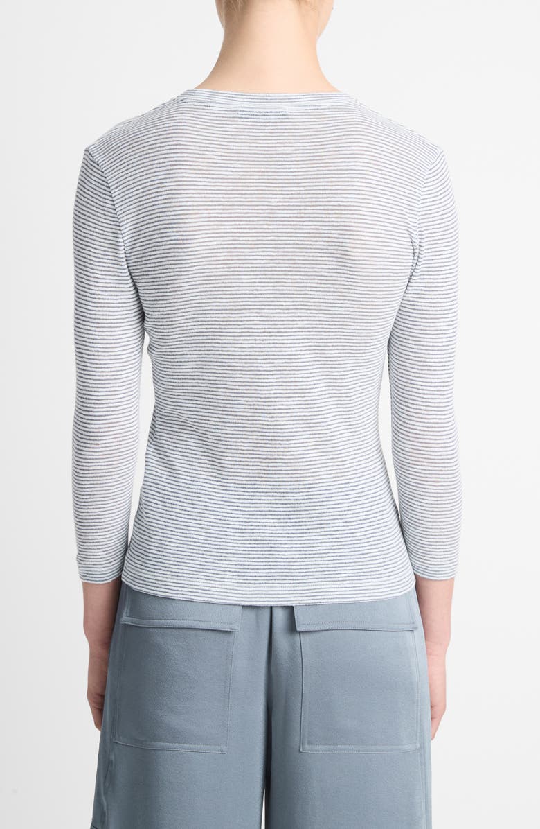 Vince Microstripe Three-Quarter Sleeve T-Shirt, Alternate, color, Off White / Harbor