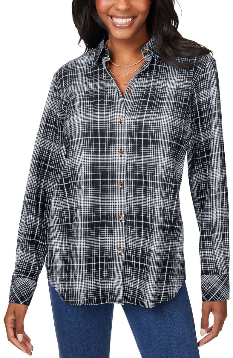Foxcroft Rhea Plaid Easy Care Button-Up Shirt, Main, color, Black
