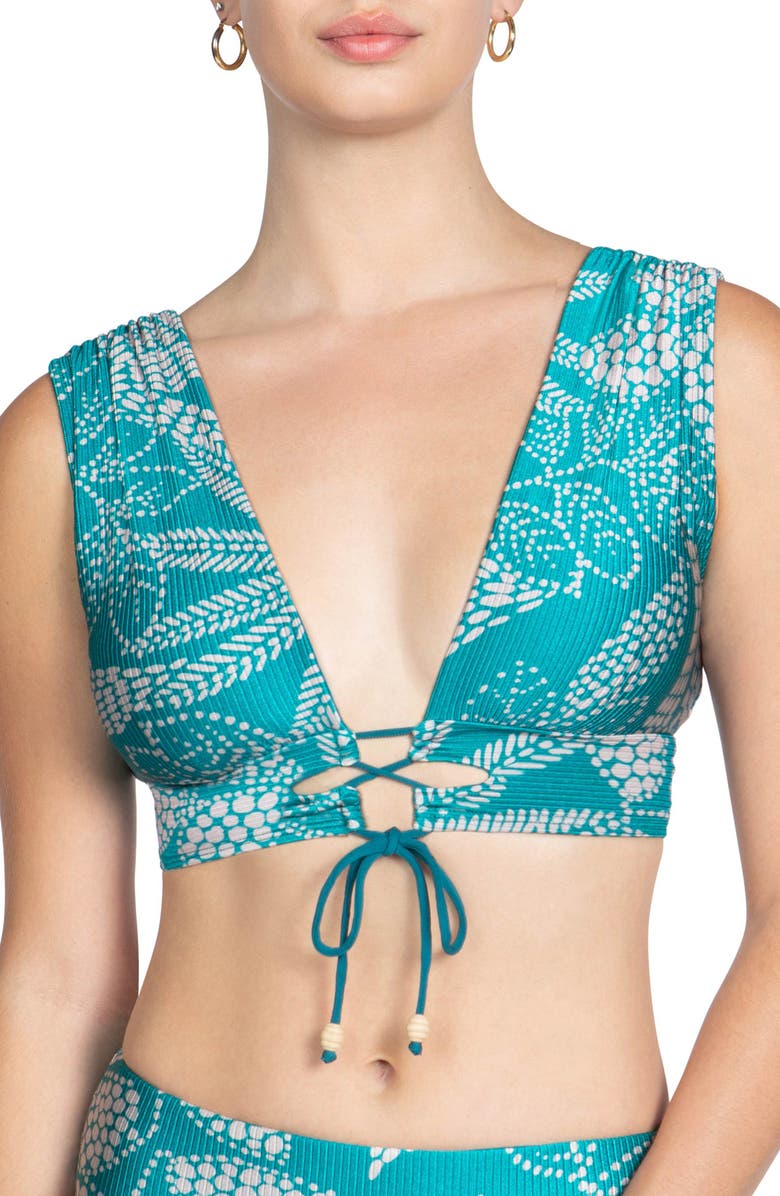 Robin Piccone Romy Lace-Up Bikini Top, Main, color,