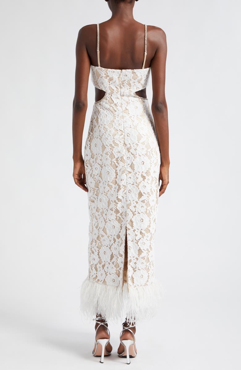 LIKELY Sarah Cutout Lace Feather Trim Maxi Dress, Alternate, color, White