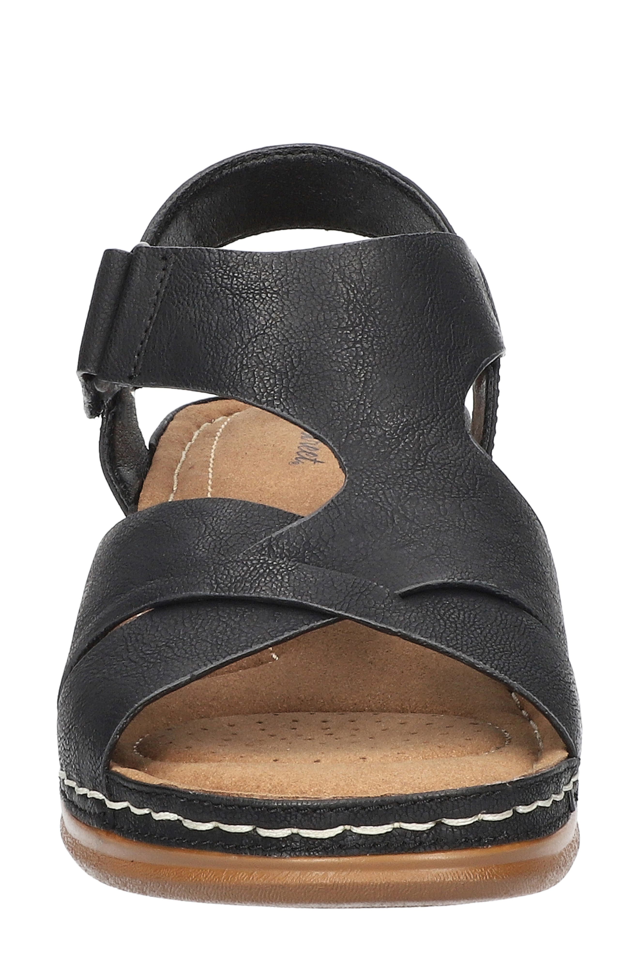 EASY STREET <p>Lani Faux Leather Wedge Sandal (Women) </p>, Alternate, color, Black