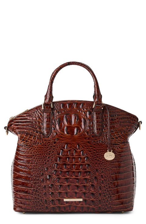Large Duxbury Croc Embossed Leather Satchel