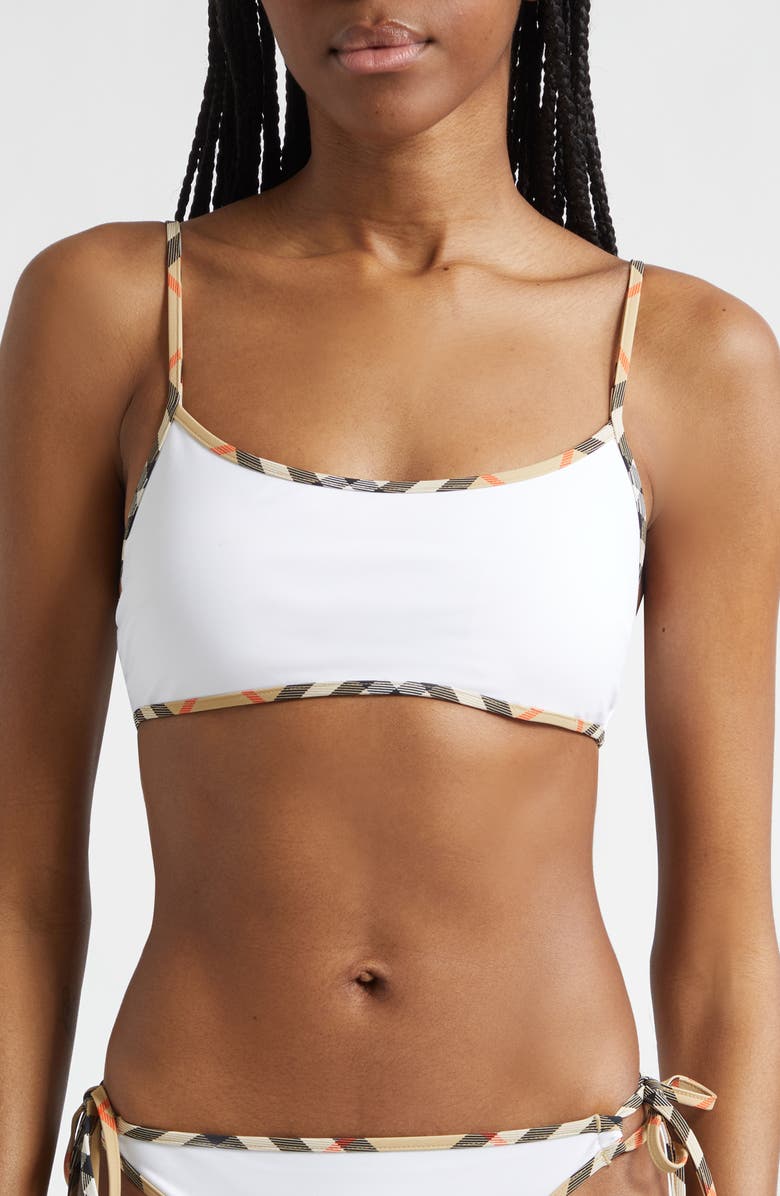 Burberry Starla Check Trim Bikini Top, Main, color, White