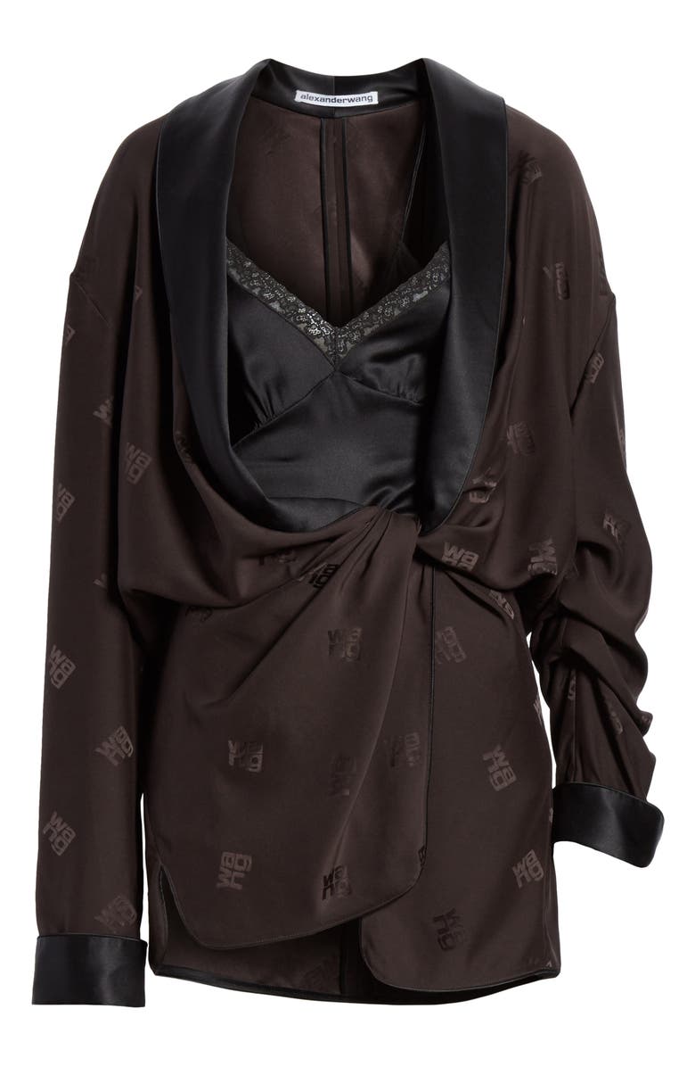 Alexander Wang Draped Silk Pajama Romper, Alternate, color, 