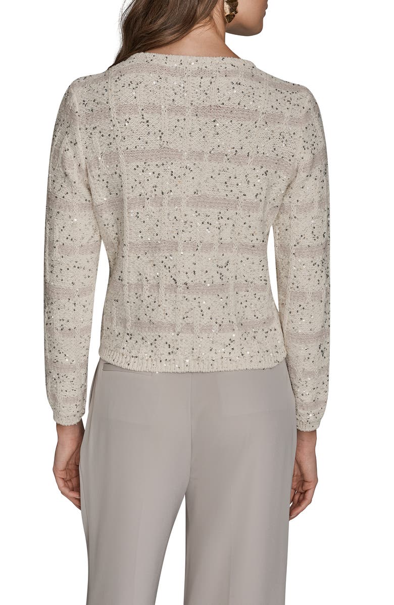 Donna Karan New York Sequin Crop Cotton & Wool Blend Cardigan, Alternate, color, Cream