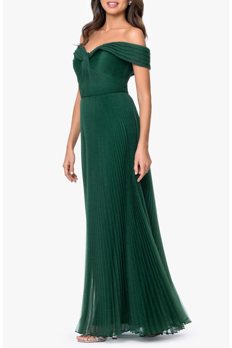 Off the Shoulder Pleated Organza Gown, Alternate, color, HUNTER