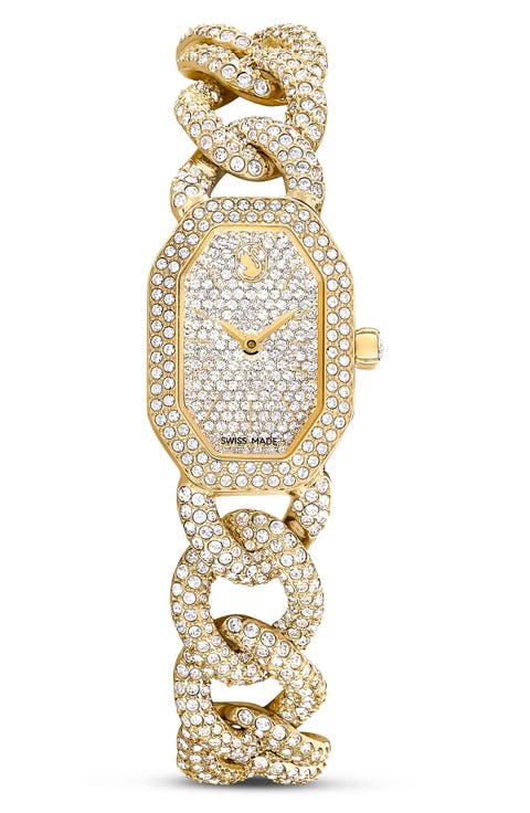Dextera Crystal Gourmette Chain Watch