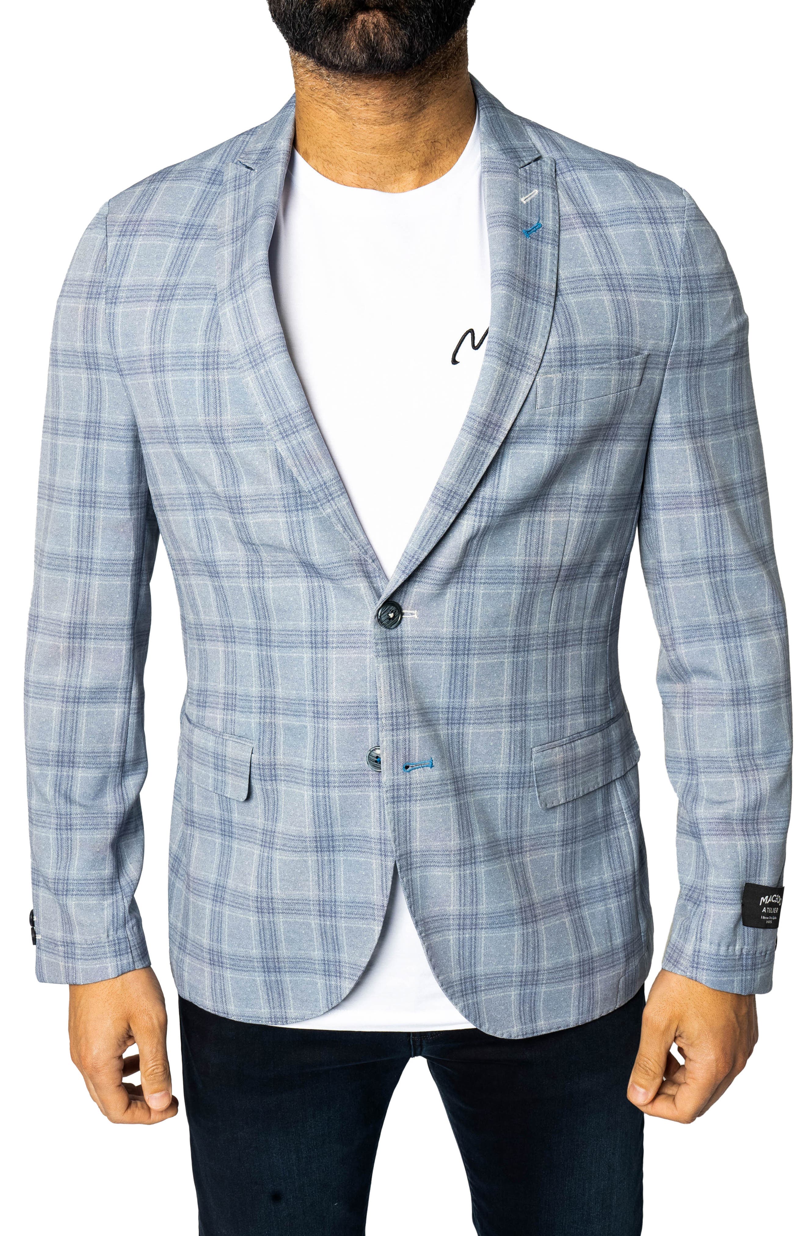 Maceoo Descartes Unconstructed Plaid Brooksy Artic Blue Blazer