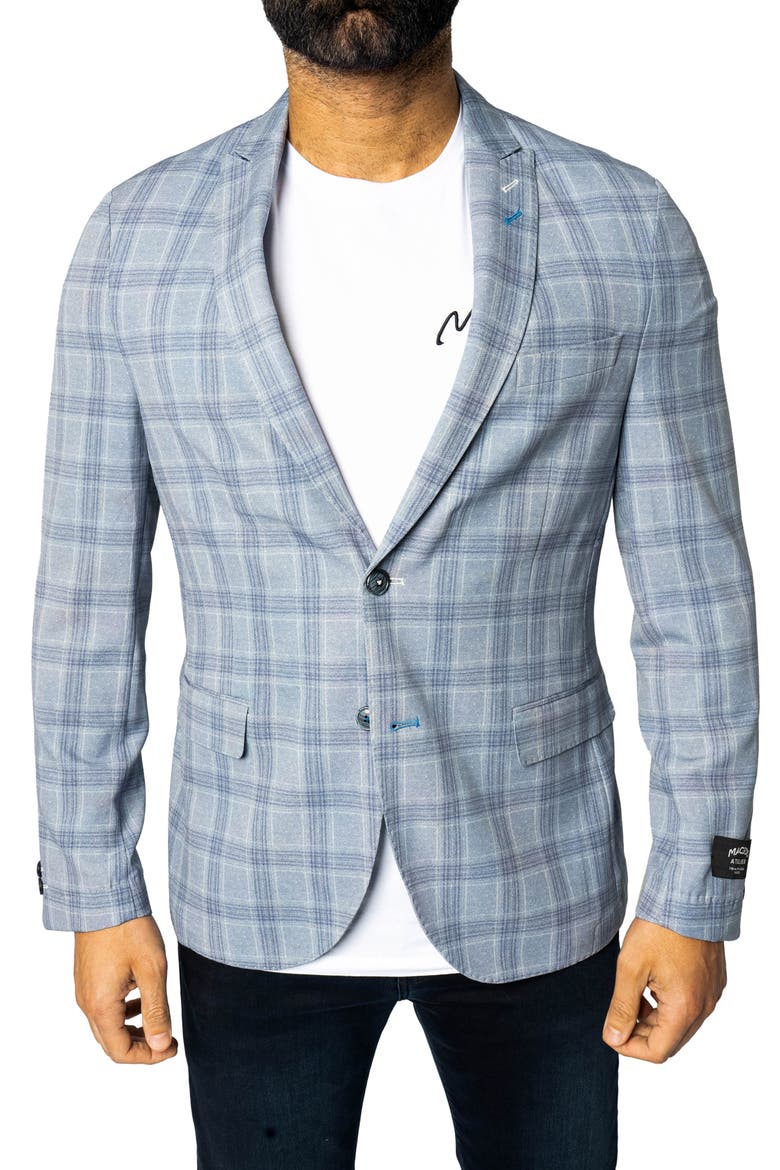Descartes Unconstructed Plaid Brooksy Artic Blue Blazer, Main, color, BLUE