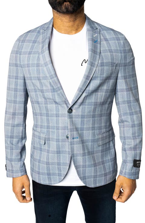 Descartes Unconstructed Plaid Brooksy Artic Blue Blazer