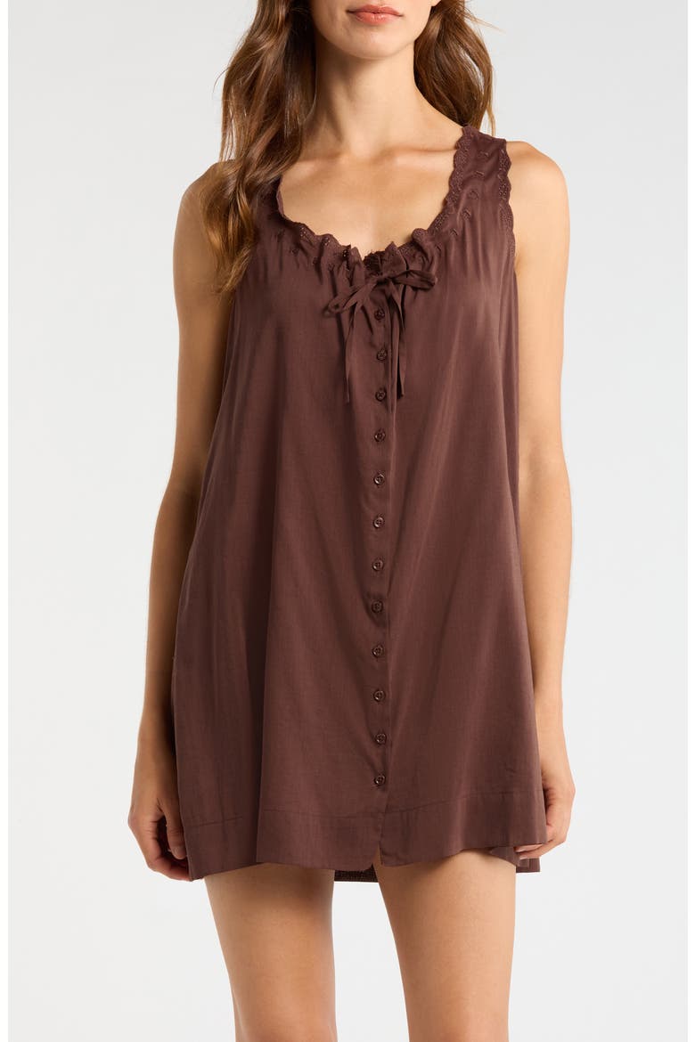 Holly Eyelet Trim Organic Cotton Blend Nightgown, Main, color, CAFE