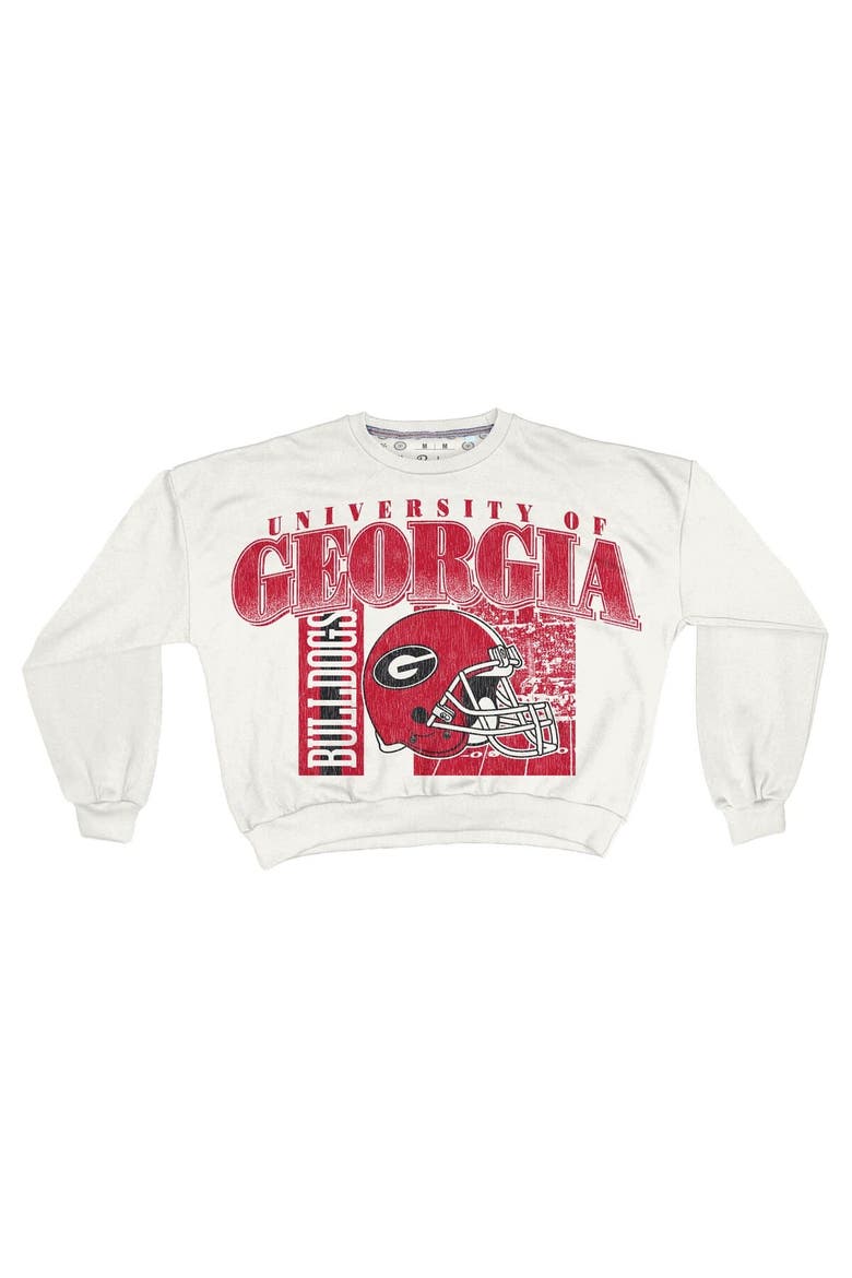 Women's Pressbox White Georgia Bulldogs Oversized Janice Retro Waist-Length Sweatshirt, Alternate, color, White