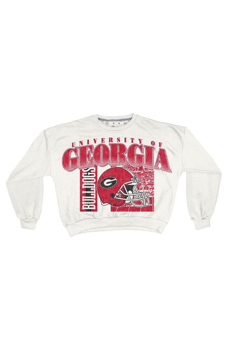 PRESSBOX Women's Pressbox White Georgia Bulldogs Oversized Janice Retro Waist-Length Sweatshirt, Alternate, color, White