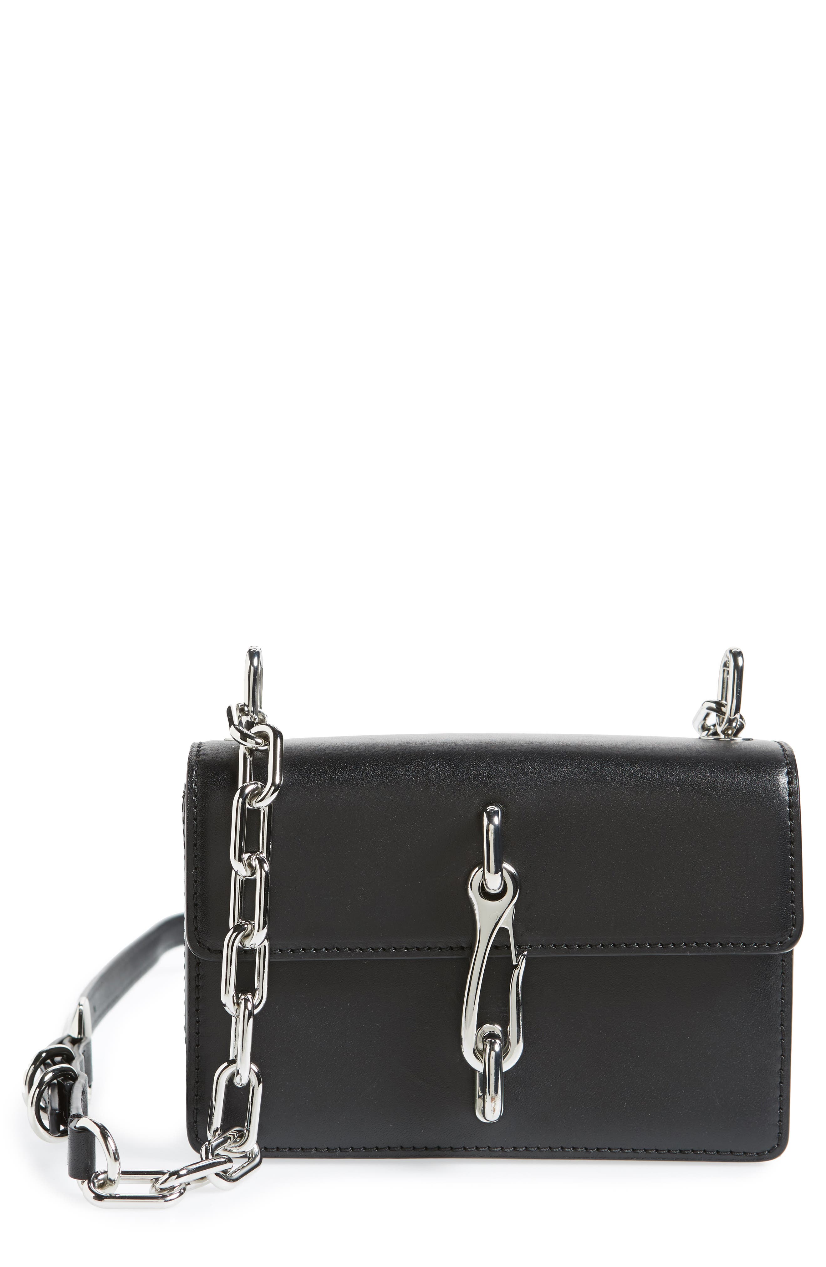 Hook Small Leather Crossbody Bag, Main, color, BLACK