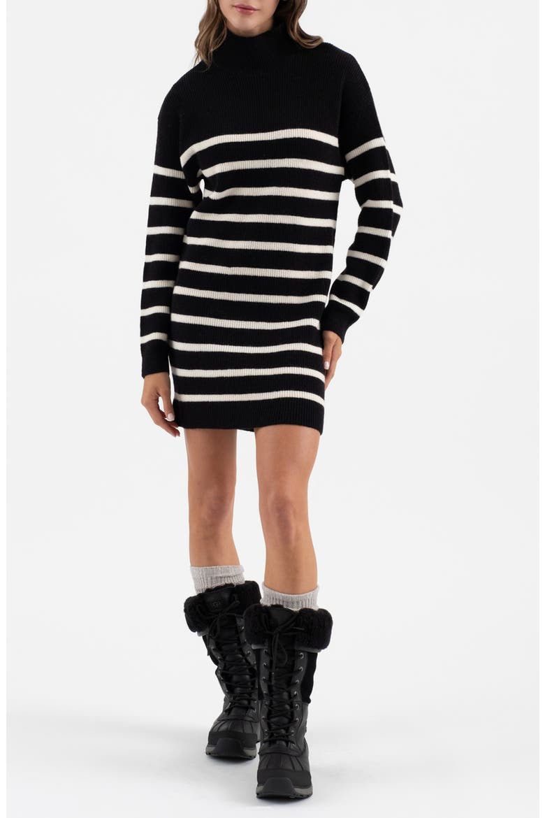 Stripe Long Sleeve Sweater Dress, Main, color, BLACK