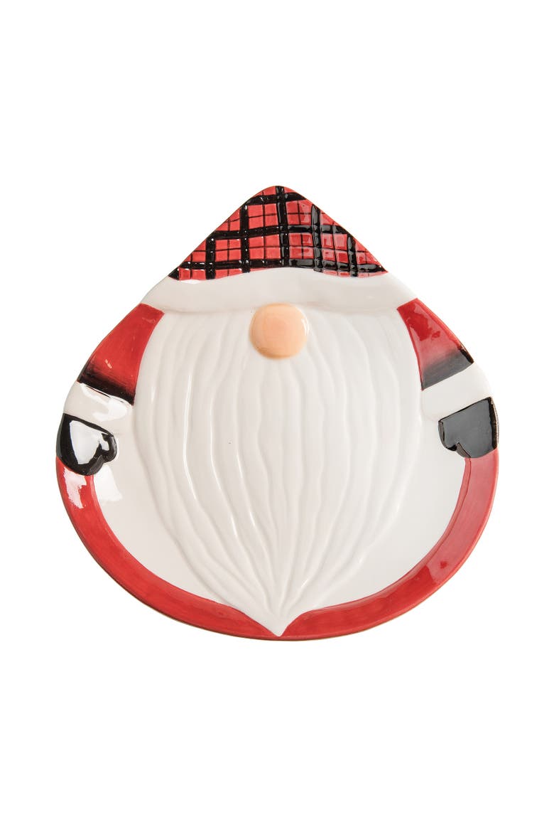 Plaid Gnome Christmas Cookie Plate, Main, color, Red