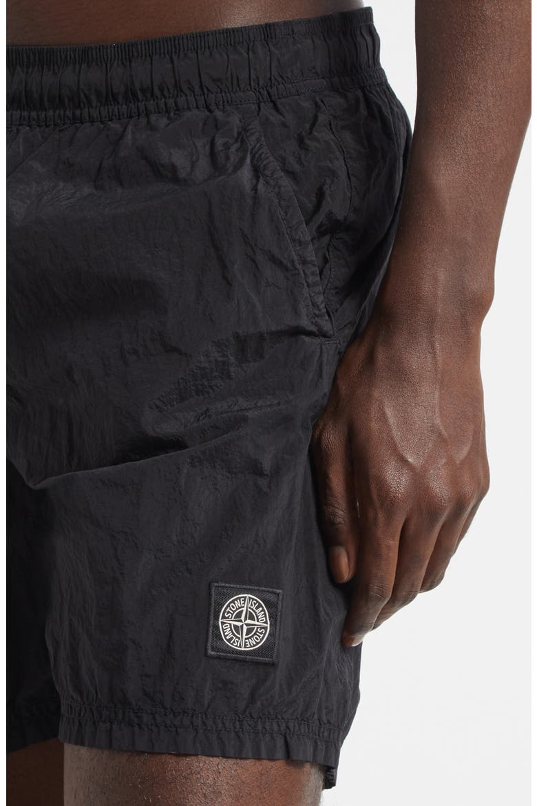 Compass Logo Patch Nylon Swim Trunks, Alternate, color, V0029 BLACK