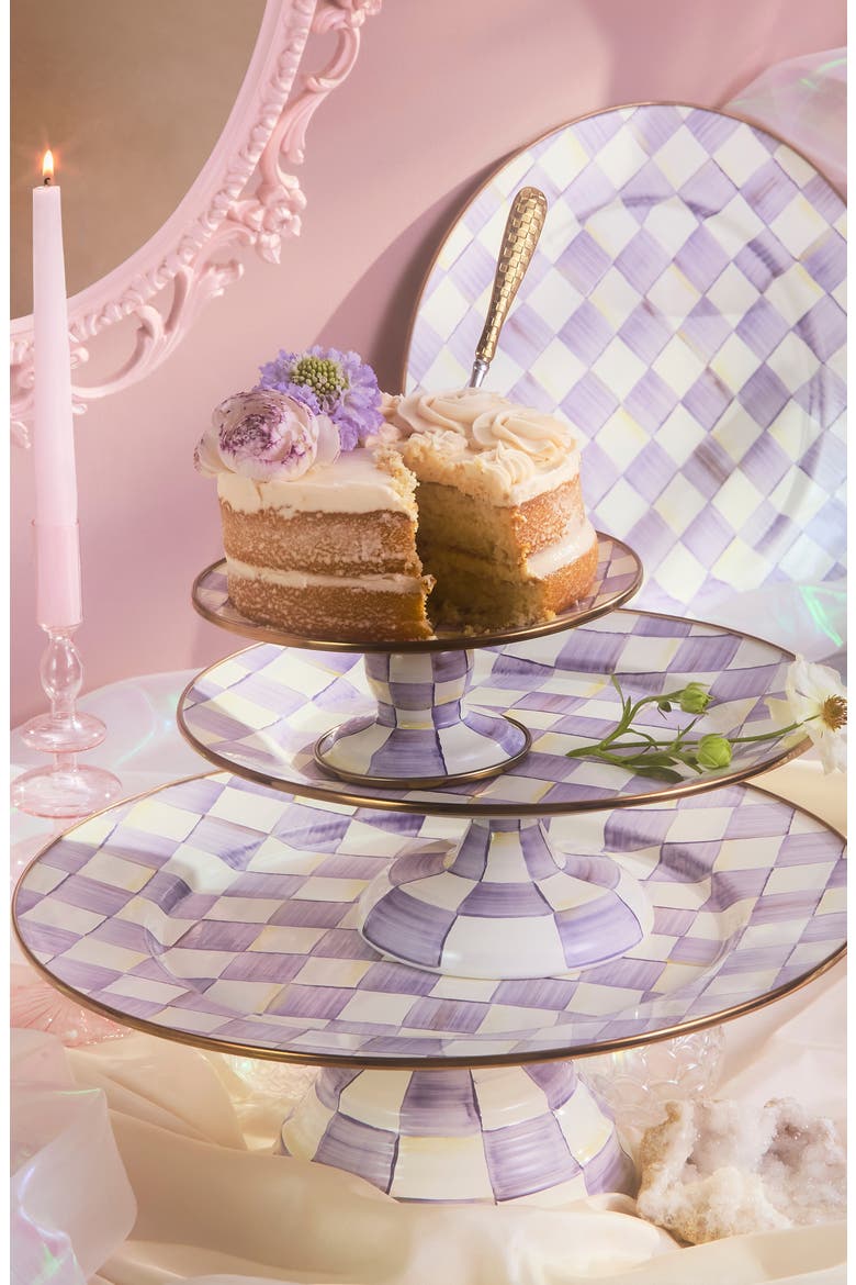 Violet Check Large Pedestal Platter, Alternate, color, VIOLET