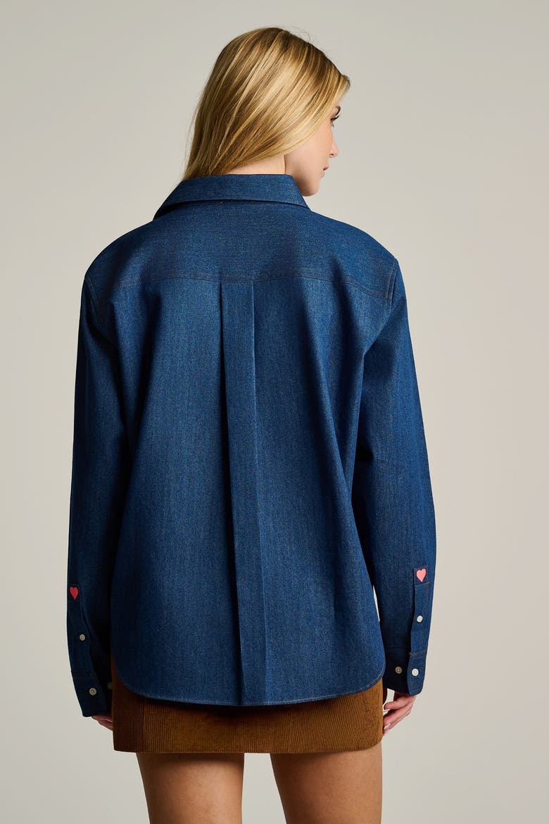 Ruffled Up Button-Up Shirt, Alternate, color, Denim
