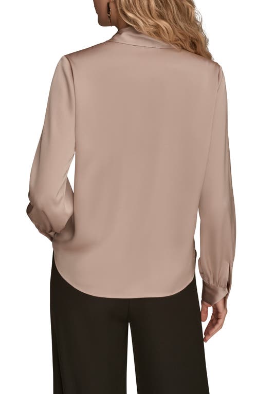 Donna Karan New York Tie Neck Satin Shirt In Brown