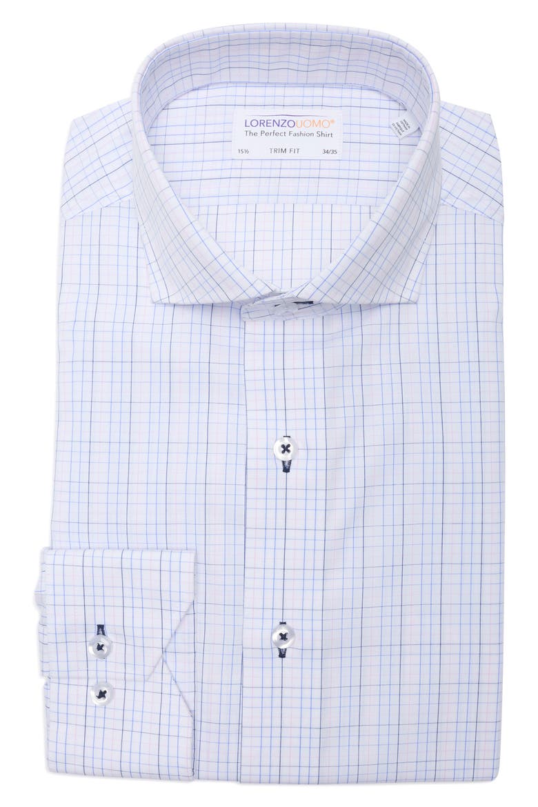 Trim Fit Check Cotton Dress Shirt, Alternate, color, WHITE/ BLUE/ PINK
