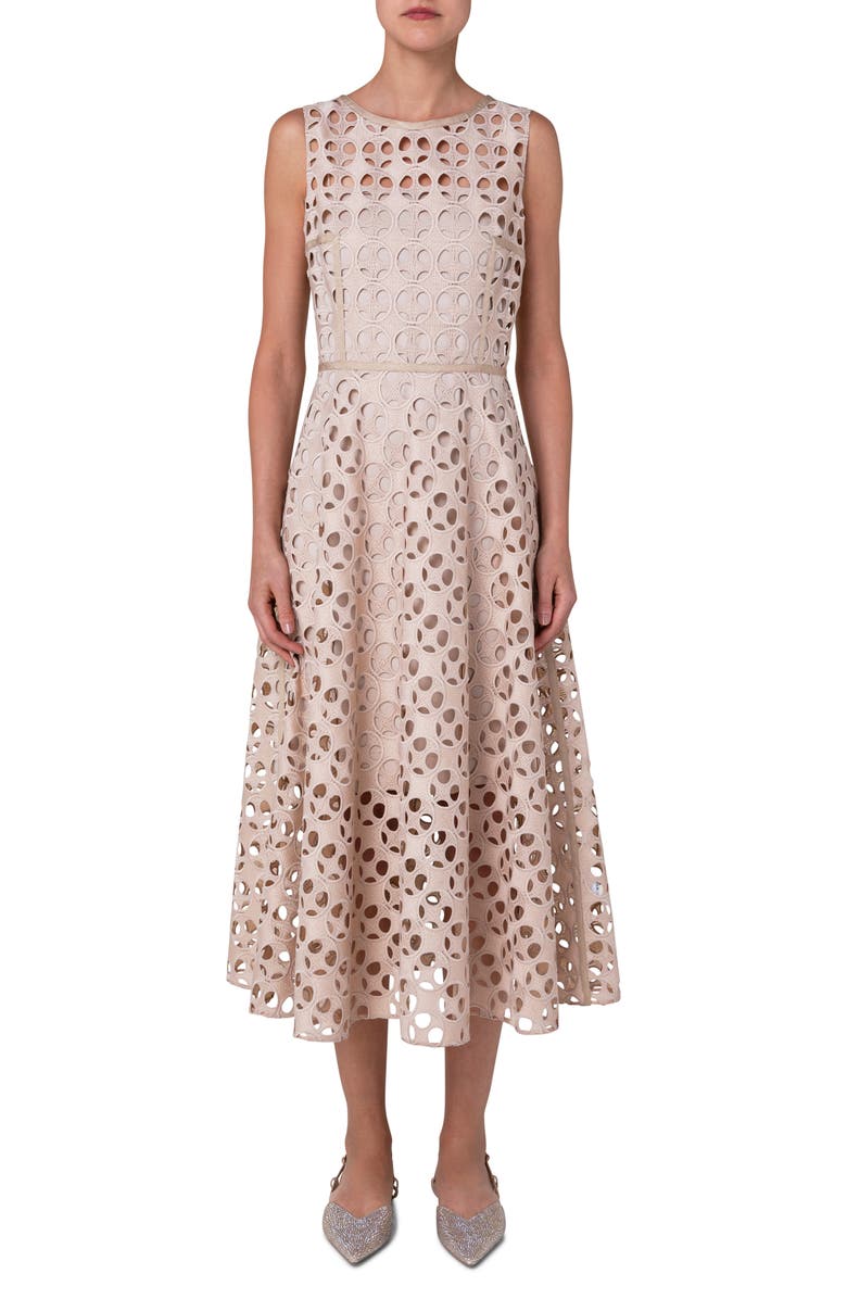 Akris punto Circle Cutout Sleeveless Midi Dress, Main, color, Sand