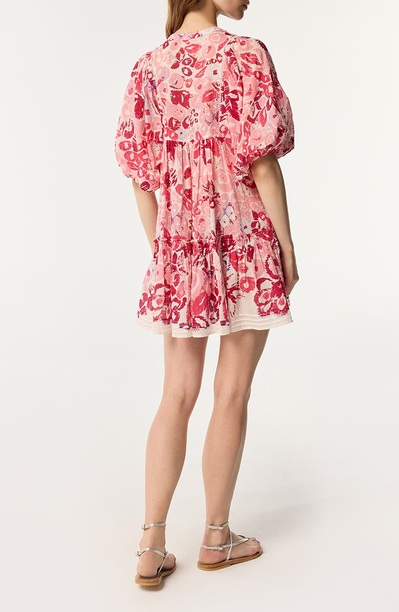 Poupette St Barth Aria Stripe Floral Cotton Cover-Up Minidress, Alternate, color, Pink