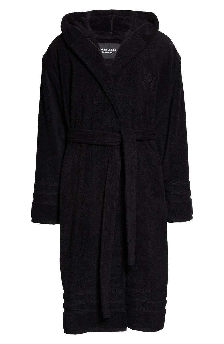 Balenciaga Embroidered Hotel Logo Hooded Bathrobe, Alternate, color, 
