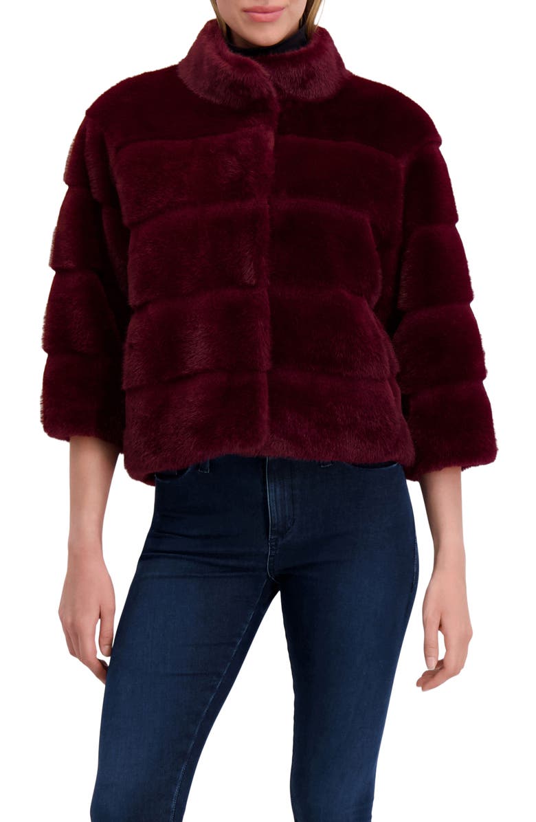 Lyla Grant Fur-Free Mink (Faux Fur) Jacket, Alternate, color, Wine