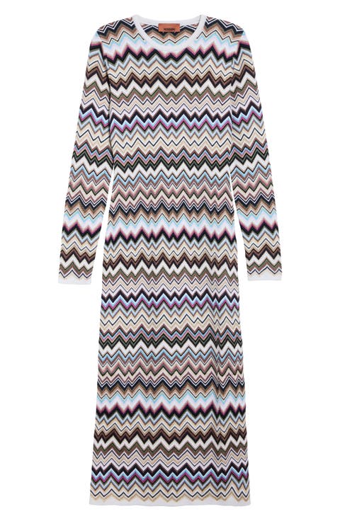 Zigzag Long Sleeve Maxi Dress