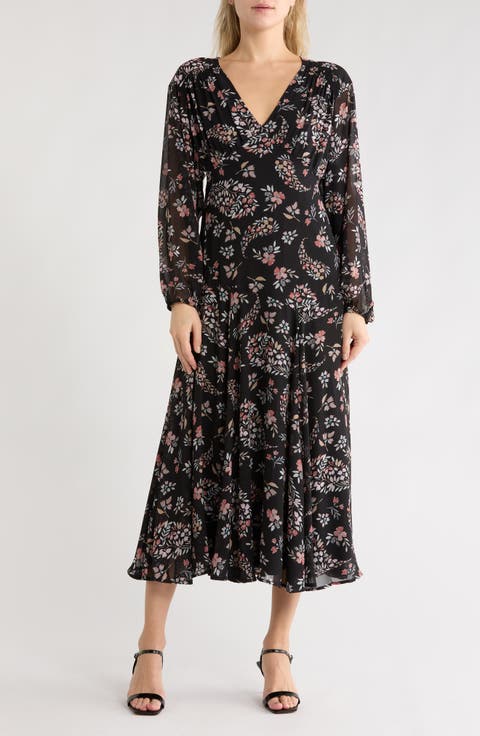 Floral Long Sleeve Midi Dress