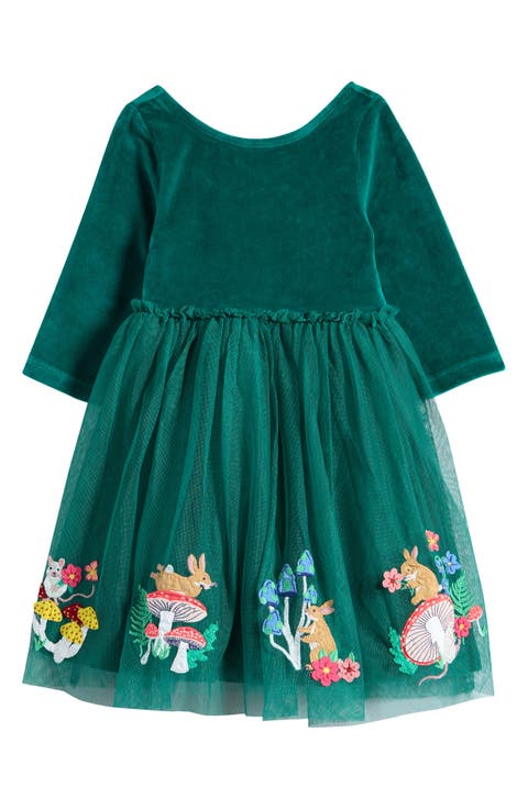 Kids' Appliqué Long Sleeve Velvet & Tulle Dress (Toddler, Little Kid & Big Kid)