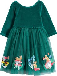 Mini Boden Kids' Appliqué Long Sleeve Velvet & Tulle Dress