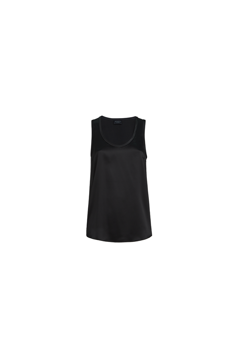 Stretch silk satin top, Alternate, color, Black