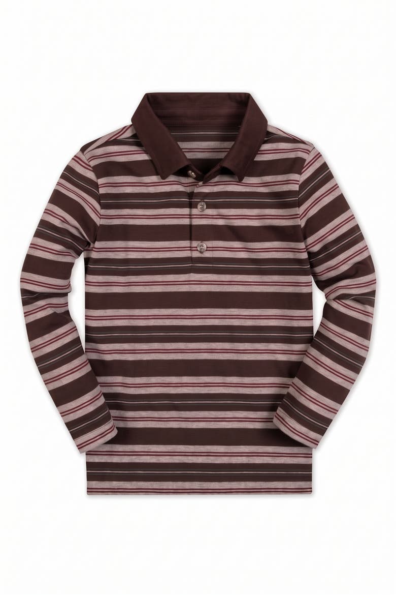 Kids' Organic Cotton Long Sleeve Polo Shirt, Main, color, Chocolate Cottage Stripe