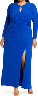 Vince Camuto Rhinestone Detail Keyhole Neck Long Sleeve Gown