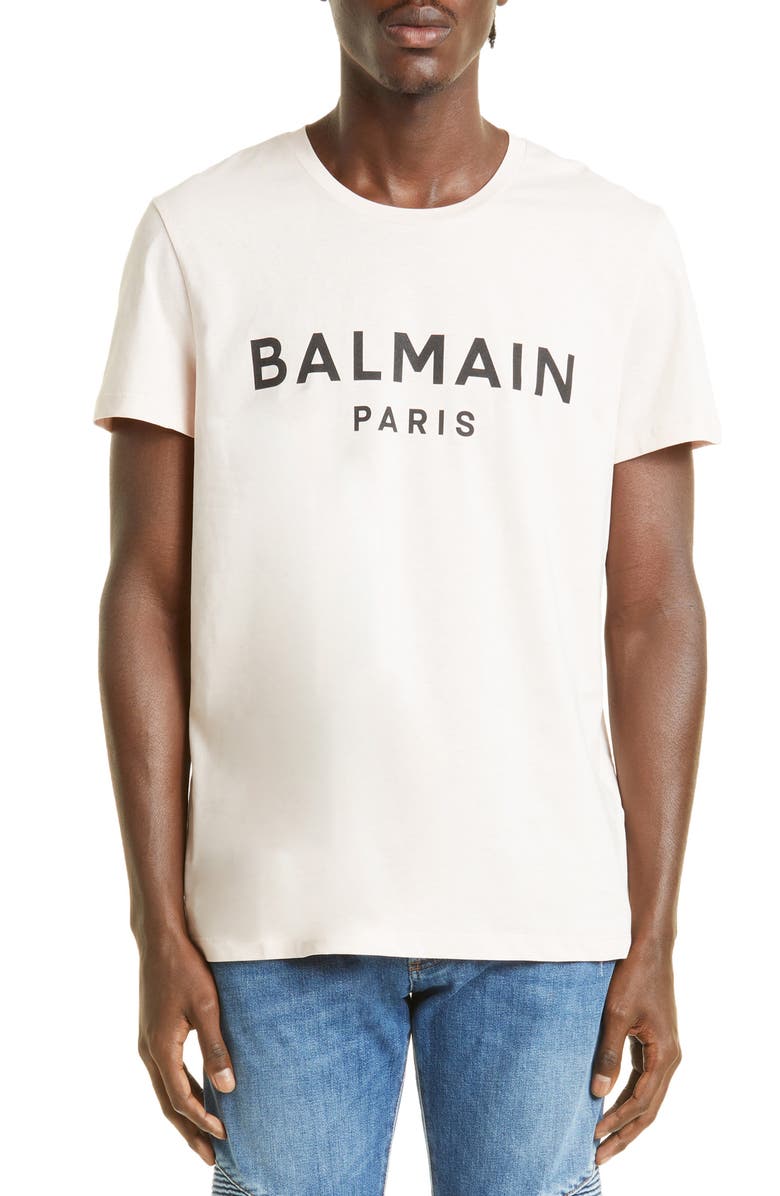 Balmain Flocked Logo Cotton T-Shirt, Main, color, 