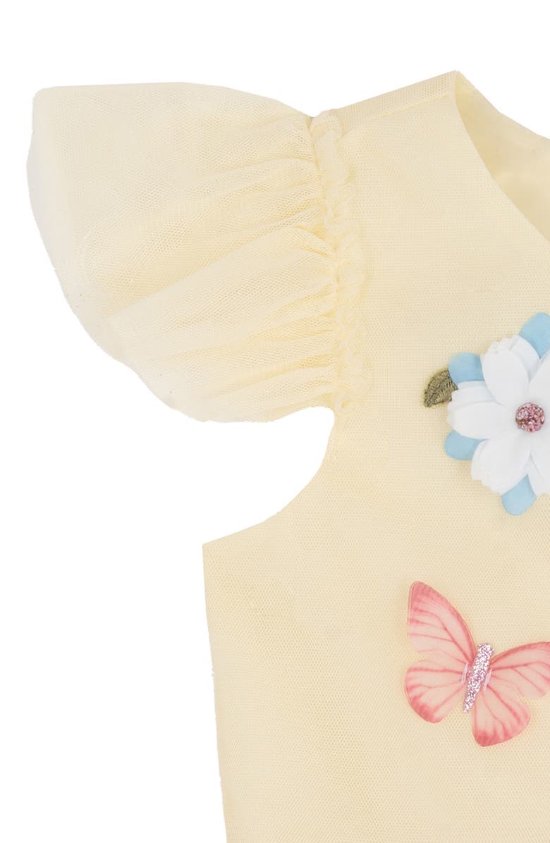 Rare Editions Kids' Solid Mesh 3D Flower Party Dress, Alternate, color, Yellow