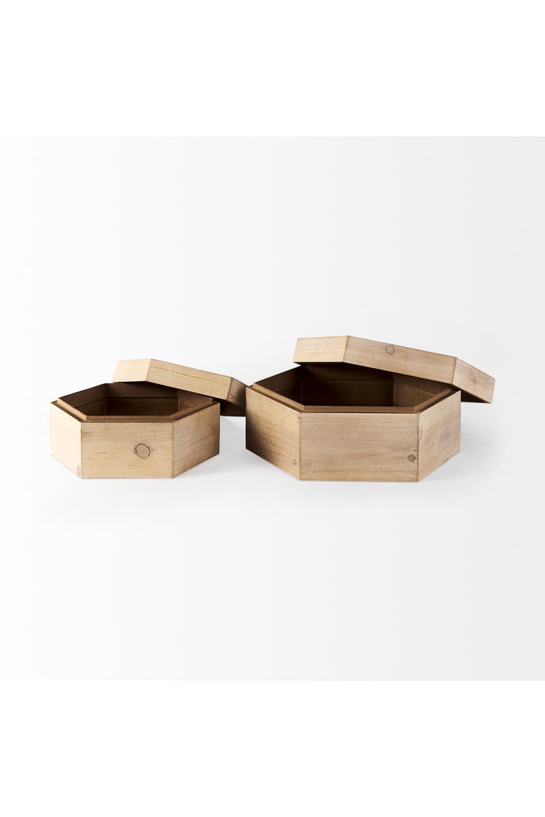 Elyse Set of 2 Wooden Hexagonal Boxes, Alternate, color, Brown