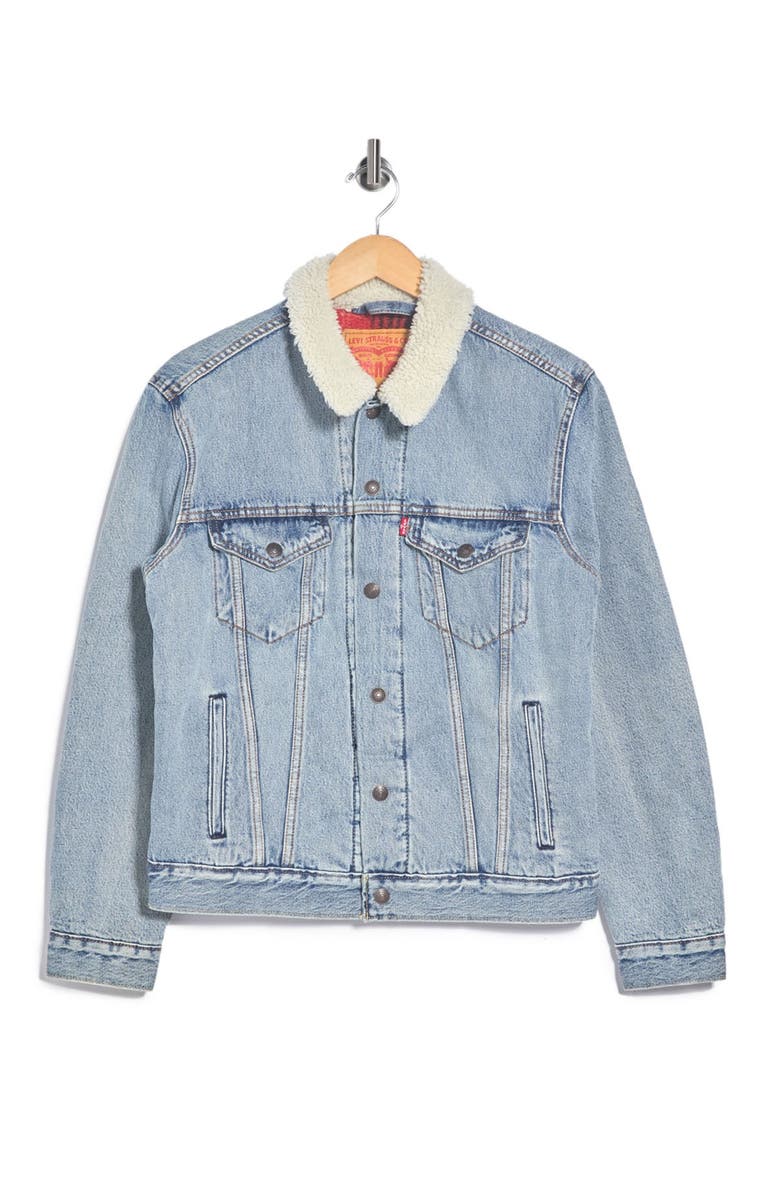 Levi's<sup>®</sup> Faux Shearling Trim Trucker Jacket, Main, color, 