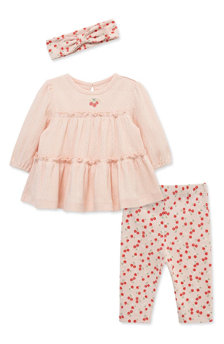 Little Me Embroidered Cherries Shirt, Leggings & Headband Set, Main, color, Pink