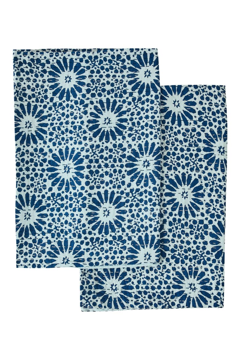 Flower Burst Handstitched Kantha Set of 2 Cotton Shams, Alternate, color, INDIGO