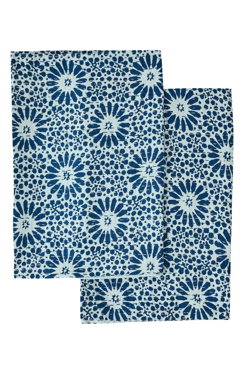 MELANGE HOME Flower Burst Handstitched Kantha Set of 2 Cotton Shams, Alternate, color, Indigo