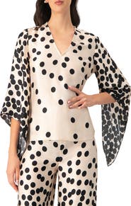 IVONNE Polka Dot V-Neck Blouse with Wide Sleeves