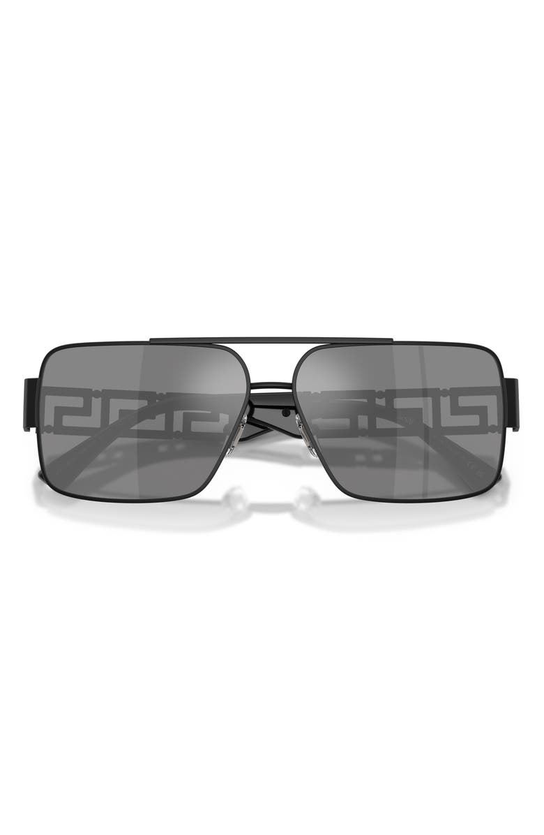 Versace 61mm Rectangular Sunglasses, Alternate, color, Matte Black / Mirror Silver