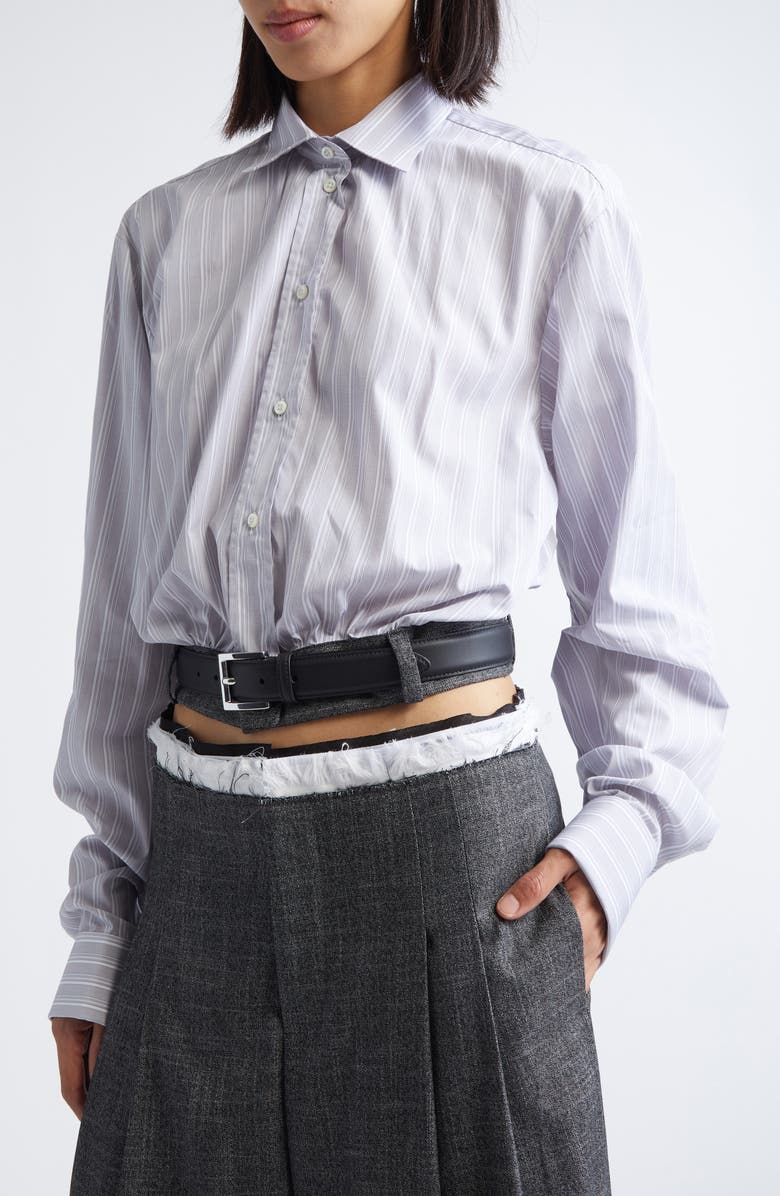 JULIE KEGELS Cala Belted Crop Button-Up Shirt, Alternate, color, Grey